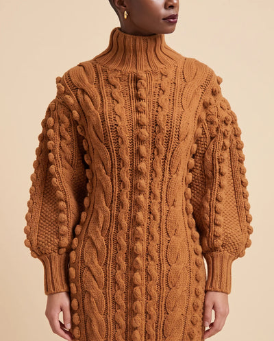 Viola Strickkleid midi mit Rollkragen und Zopfmuster