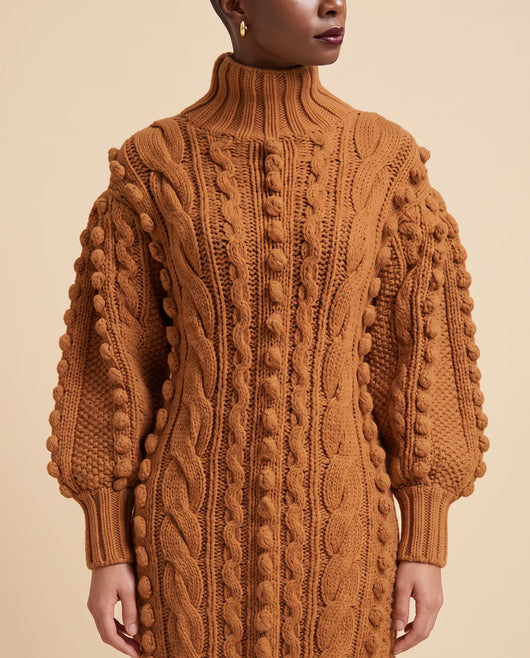 Viola Strickkleid midi mit Rollkragen und Zopfmuster