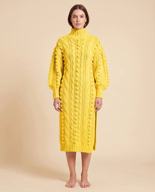Viola Strickkleid midi mit Rollkragen und Zopfmuster