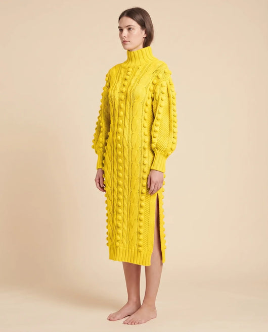 Viola Strickkleid midi mit Rollkragen und Zopfmuster