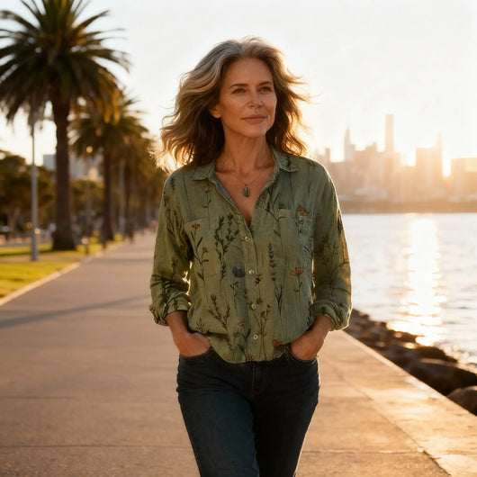 Damen Bluse mit Vintage-Print und langen Ärmeln