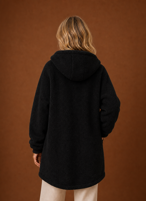 Damen Fleecejacke lang mit Kapuze