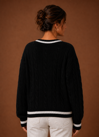 Damen Zopfstrickpullover mit V-Ausschnitt