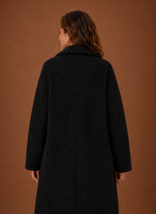 Damen Teddymantel lang mit Zweireiher
