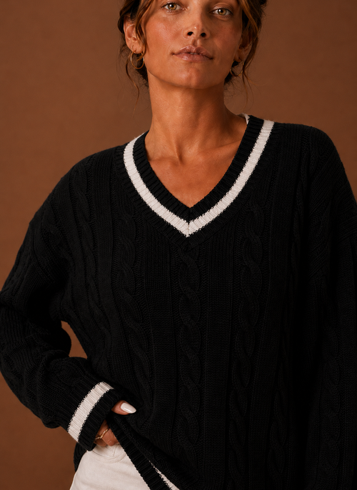 Damen Zopfstrickpullover mit V-Ausschnitt