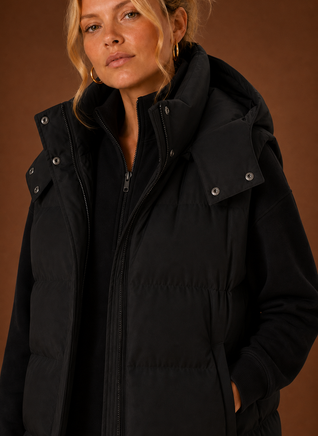 Damen Steppweste oversized mit Kapuze