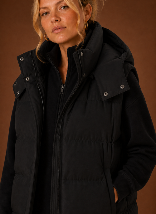 Damen Steppweste oversized mit Kapuze