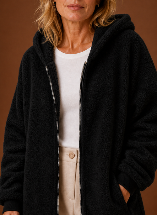Damen Fleecejacke lang mit Kapuze