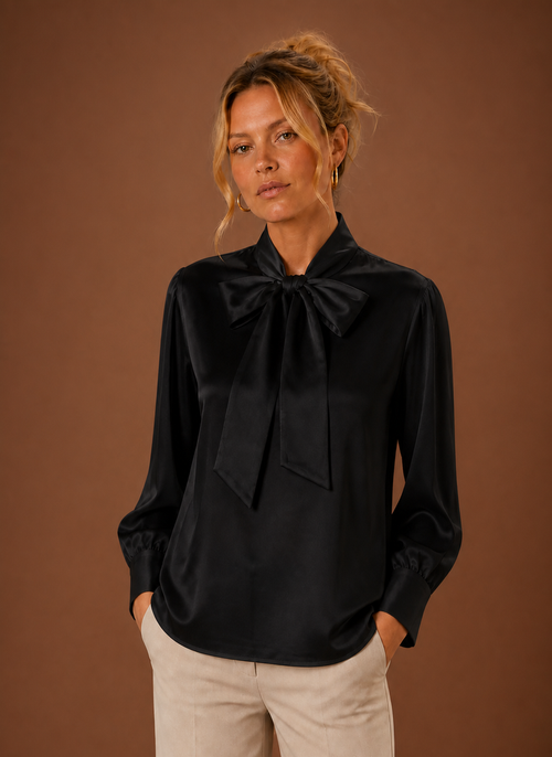 Damen Bluse in Satinoptik mit Schleife