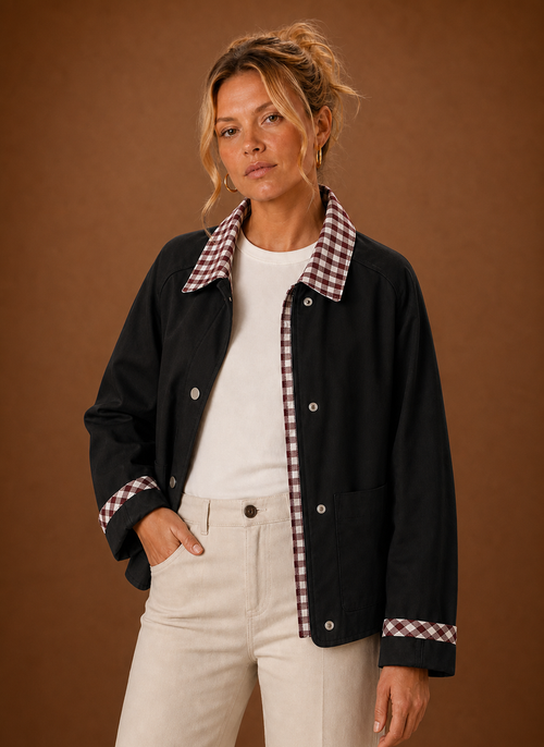 Damen Fieldjacke mit kariertem Kragen
