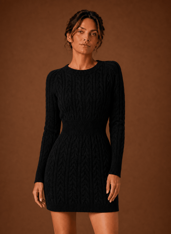 Damen Strickkleid mit Zopfmuster in Minilänge