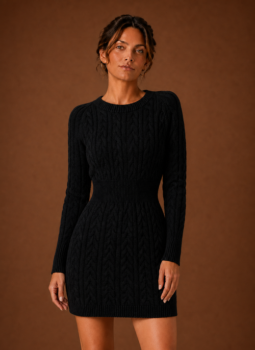 Damen Strickkleid mit Zopfmuster in Minilänge