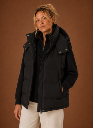Damen Steppweste oversized mit Kapuze