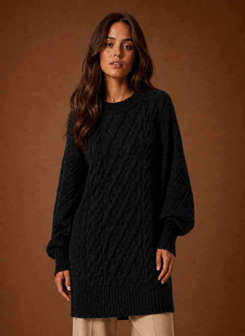Damen Strickkleid mit Zopfmuster oversized