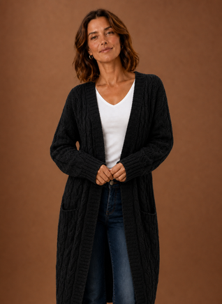 Damen Strickjacke lang mit Kapuze