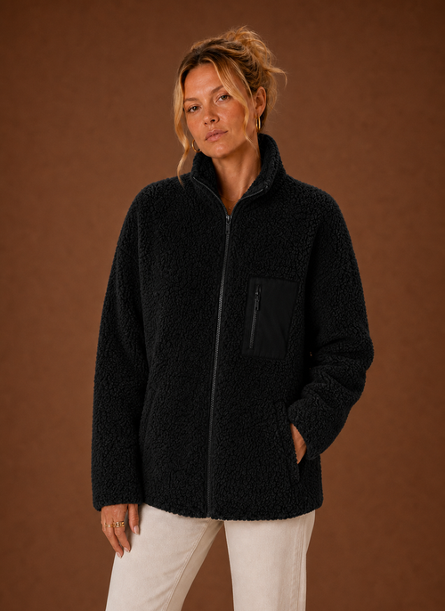 Damen Sherpa-Jacke mit durchgehendem Reißverschluss