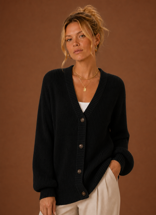 Damen Strickjacke mit V-Ausschnitt und Knopfleiste