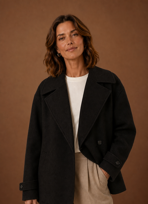 Damen Mantel lang mit Knopfleiste