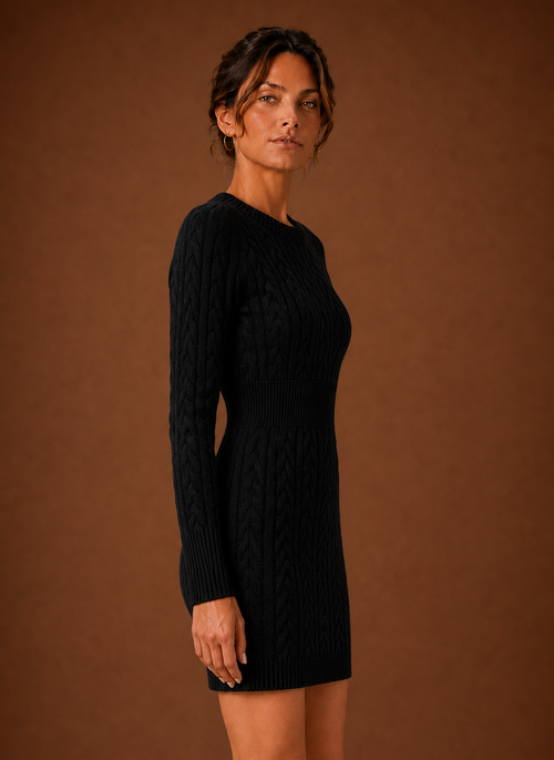 Damen Strickkleid mit Zopfmuster in Minilänge