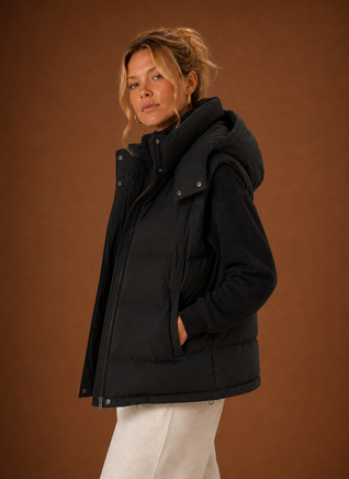 Damen Steppweste oversized mit Kapuze