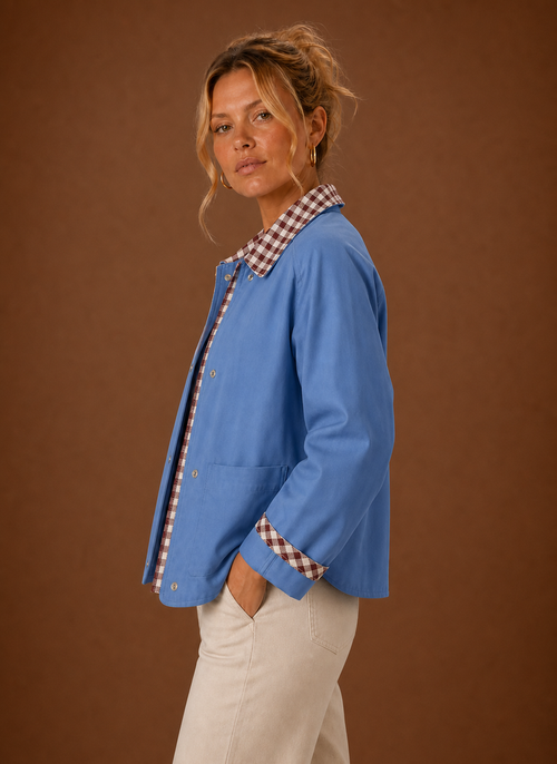 Damen Fieldjacke mit kariertem Kragen