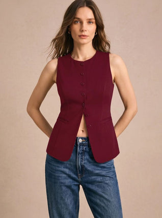 Clara | Bodywarmer Damen Elegante Ärmellose Knopfleisten-Weste