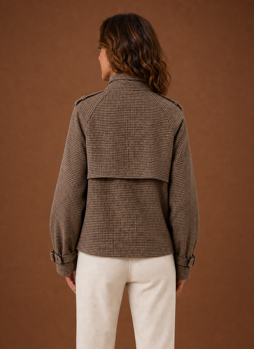 Damen Kurzjacke mit Stehkragen und Karomuster