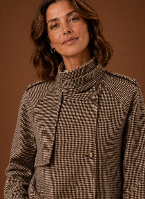 Damen Kurzjacke mit Stehkragen und Karomuster