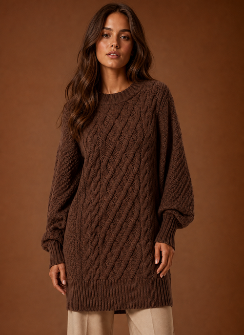 Damen Strickkleid mit Zopfmuster oversized