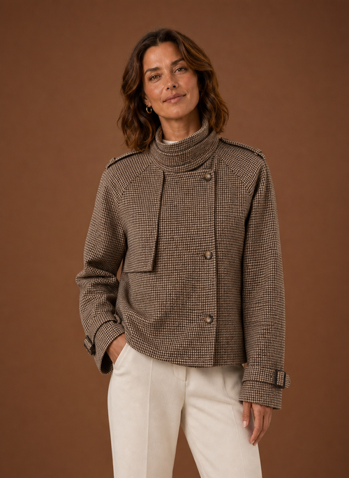 Damen Kurzjacke mit Stehkragen und Karomuster