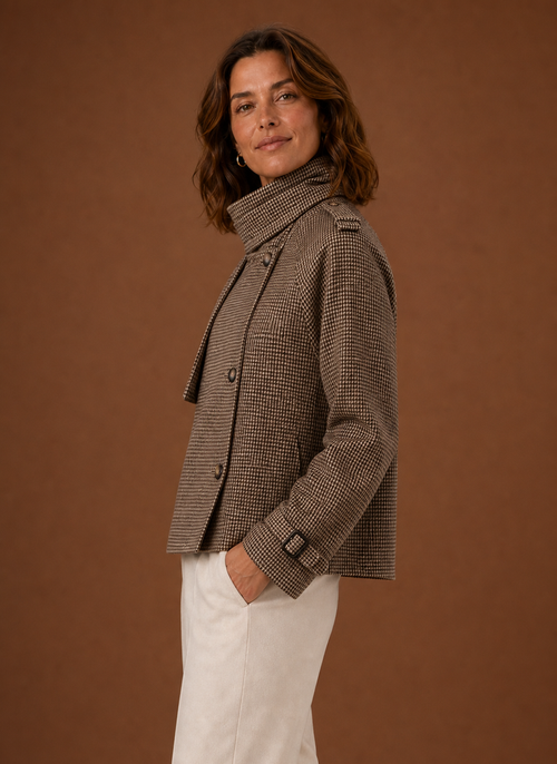 Damen Kurzjacke mit Stehkragen und Karomuster