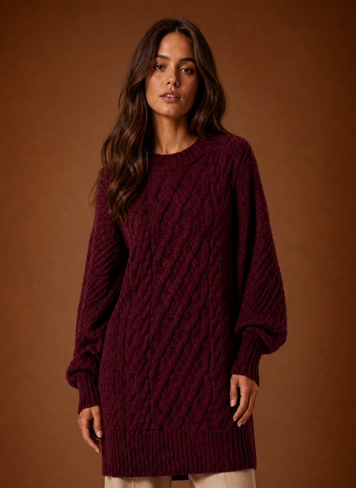 Damen Strickkleid mit Zopfmuster oversized