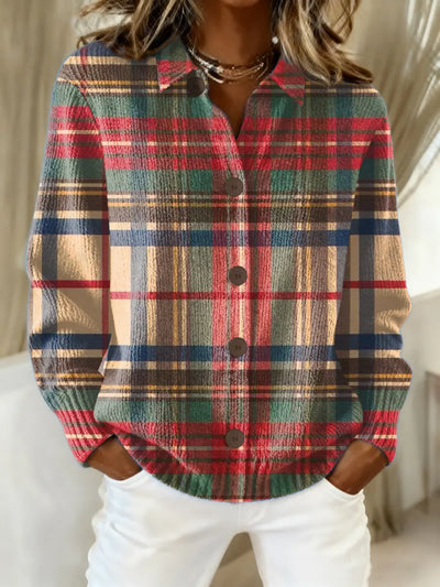 Damen Flanellbluse mit Karomuster und Knopfleiste