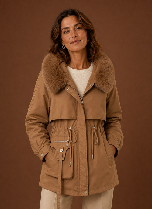 Damen Parka mit Kunstfellkapuze