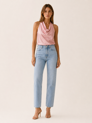 Damen Satin-Top mit Halter-Ausschnitt und offenem Rücken