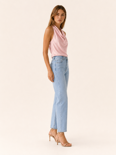 Damen Satin-Top mit Halter-Ausschnitt und offenem Rücken