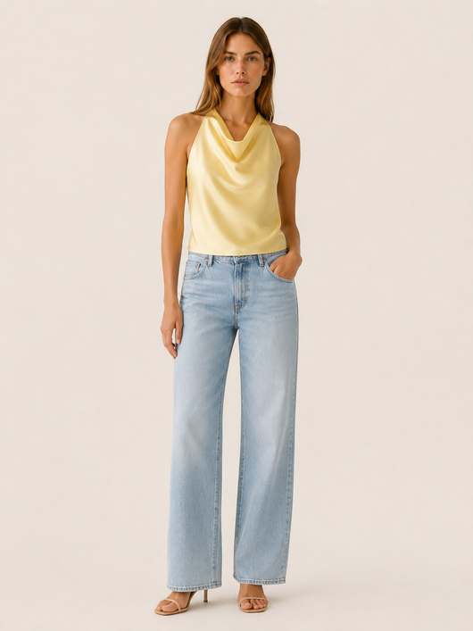Damen Satin-Top mit Halter-Ausschnitt und offenem Rücken