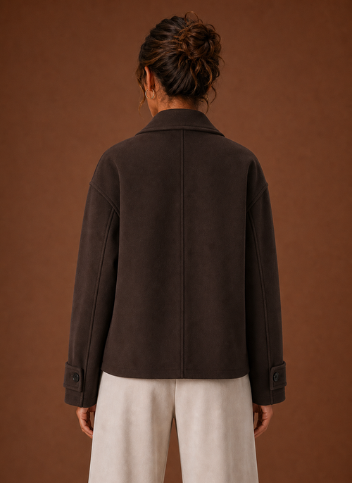 Damen Kurzmantel mit Zweireiher und breitem Revers