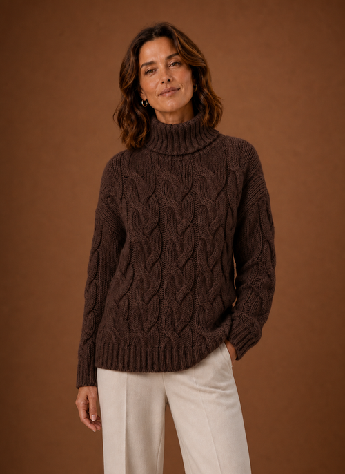 Damen Strickpullover mit Zopfmuster