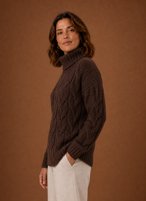 Damen Strickpullover mit Zopfmuster