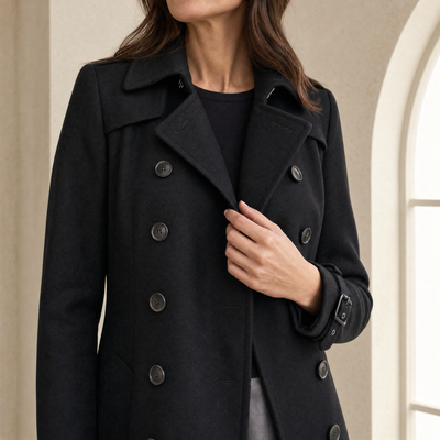 Clara | Damen Wintermantel Zweireihiger Eleganter Wollmantel