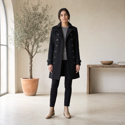 Clara | Damen Wintermantel Zweireihiger Eleganter Wollmantel