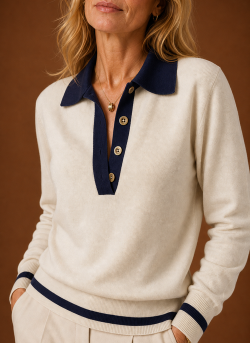 Damen Polo-Pullover mit Knopfleiste