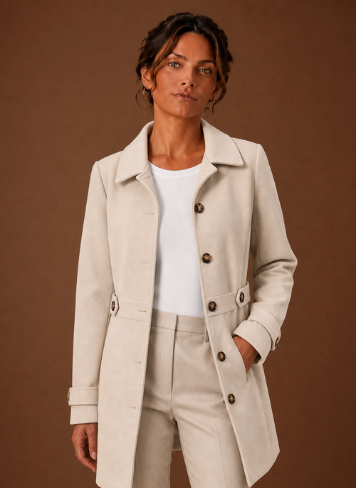Damen Trenchcoat in Midilänge mit Knopfleiste