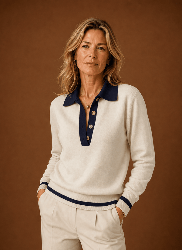 Damen Polo-Pullover mit Knopfleiste