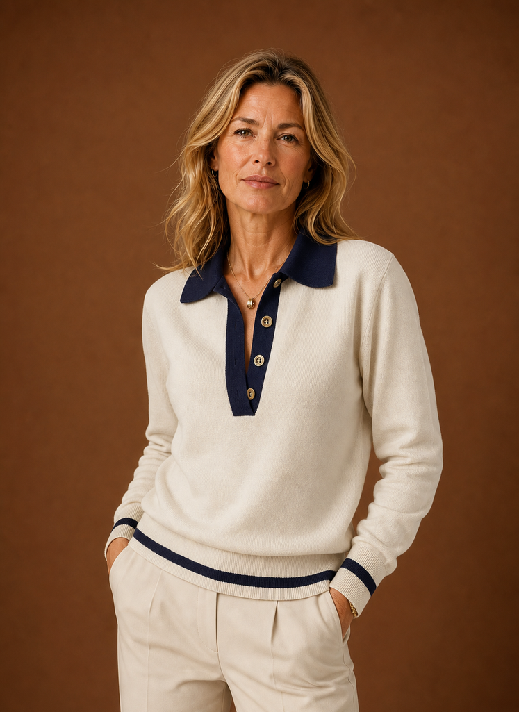 Damen Polo-Pullover mit Knopfleiste