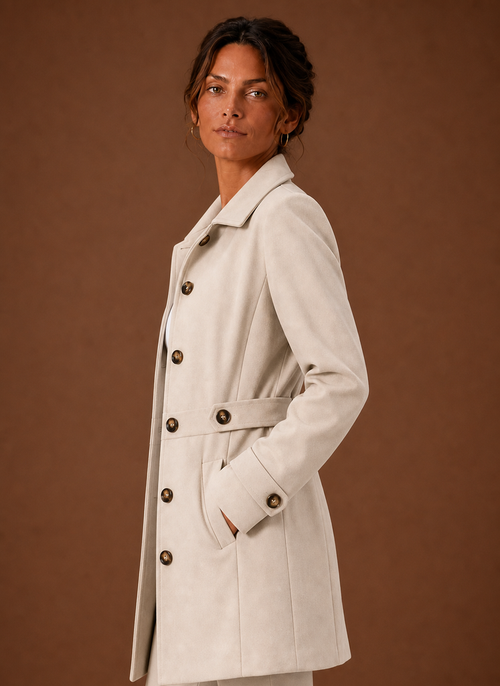 Damen Trenchcoat in Midilänge mit Knopfleiste