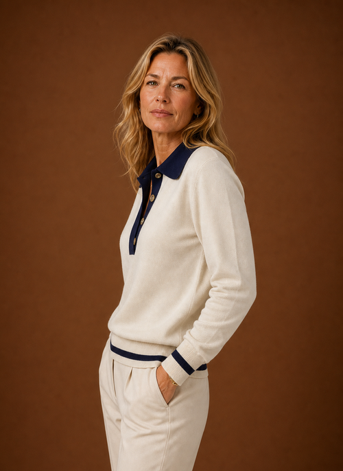 Damen Polo-Pullover mit Knopfleiste