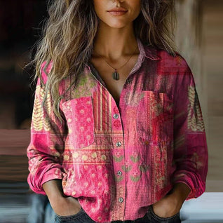 Damen Bluse mit Vintage-Print und langen Ärmeln