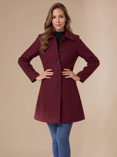 Marie | Damen A-Linien Wintermantel mit Knopfverschluss und klassischem Kragen